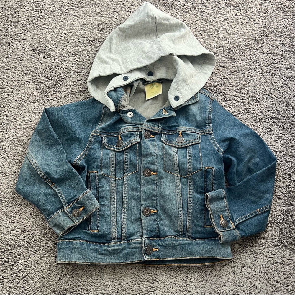 Kids Denim Jacket with Gray Hood